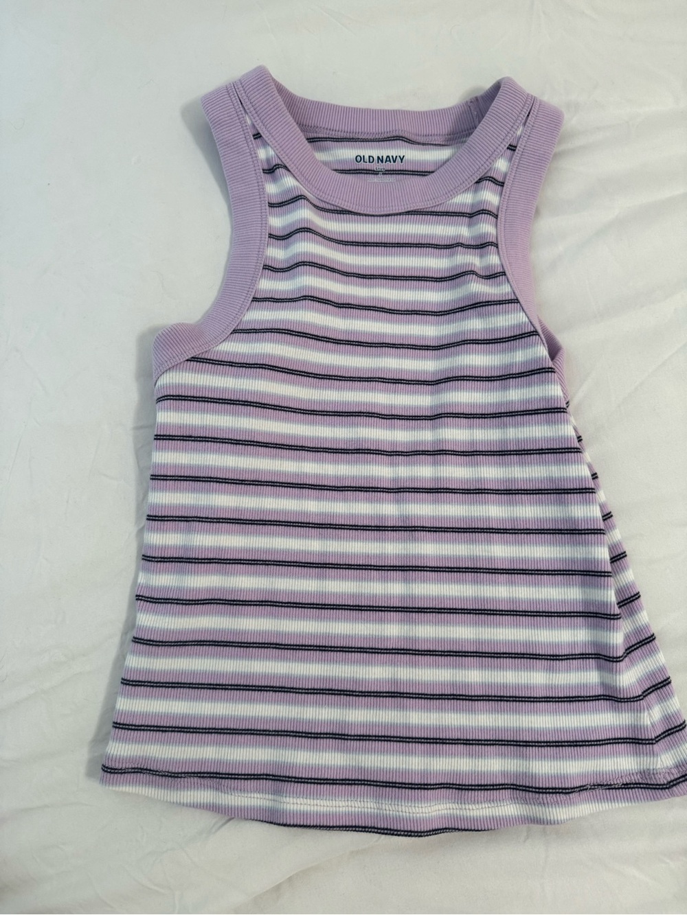 Old Navy Lavender and White Striped Ribbed Tank Top